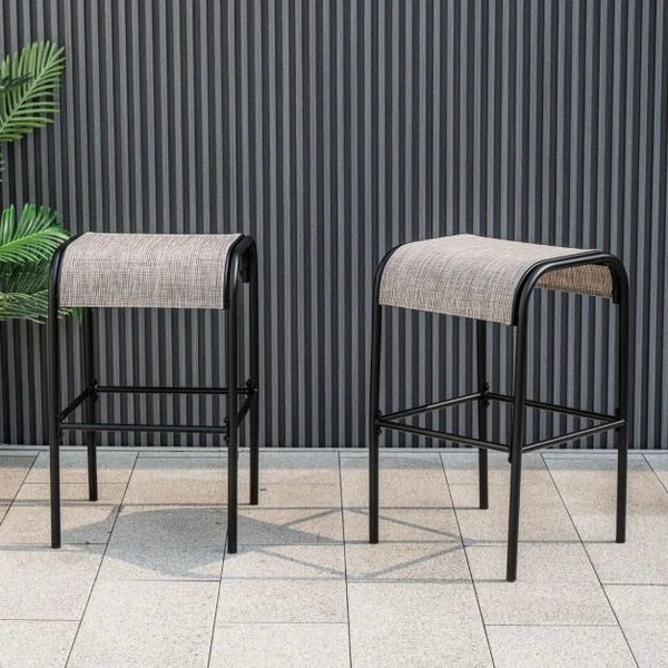 Ensemble de 2 Tabourets de Bar Tabourets Bistrot en Métal Haut de 76 cm Siège en Tissu Incurvé Cadre en Métal Robuste Café