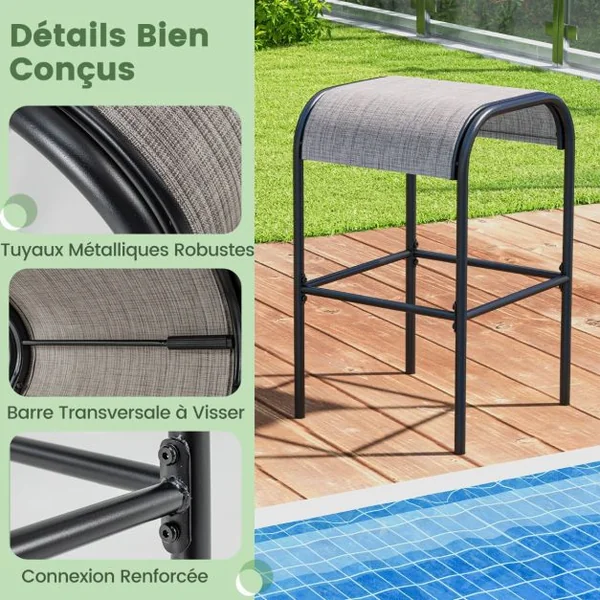 Ensemble de 2 Tabourets de Bar Tabourets Bistrot en Métal Haut de 76 cm Siège en Tissu Incurvé Cadre en Métal Robuste Café