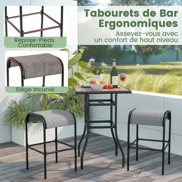 Ensemble de 2 Tabourets de Bar Tabourets Bistrot en Métal Haut de 76 cm Siège en Tissu Incurvé Cadre en Métal Robuste Café
