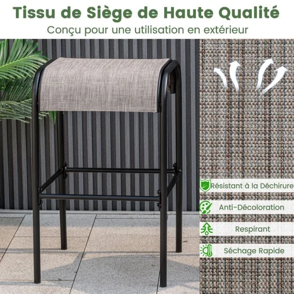 Ensemble de 2 Tabourets de Bar Tabourets Bistrot en Métal Haut de 76 cm Siège en Tissu Incurvé Cadre en Métal Robuste Café