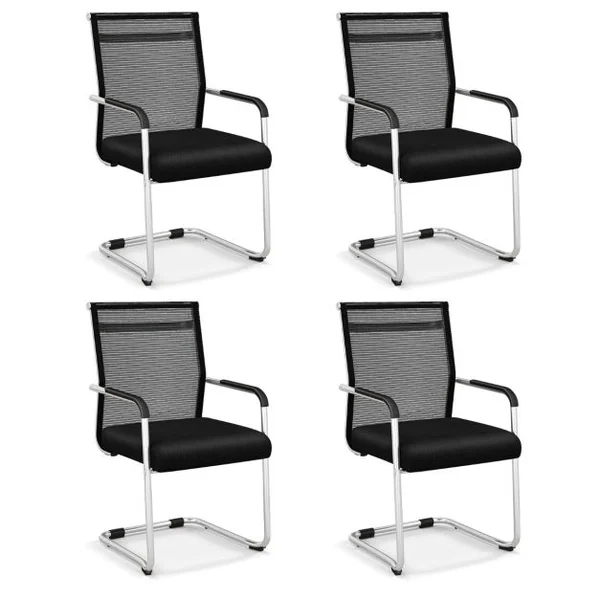 Ensemble de 4 Chaises de Bureau pour Invités Chaise de Conférence avec Base Luge Accoudoirs en Métal Chaise de Réunion Noir
