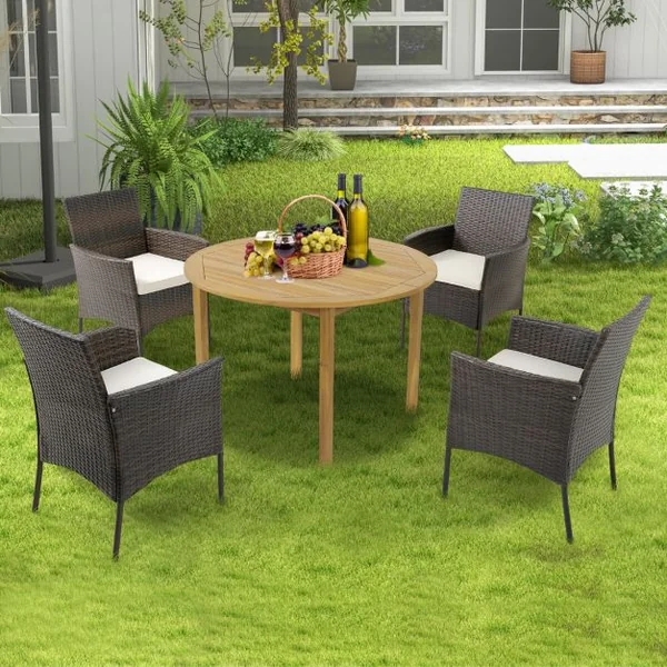 Ensemble de 4 Chaises de Jardin en Rotin Chaises en Rotin PE avec Coussins Moelleux Cadre Métallique Robuste Accoudoirs Incurvés