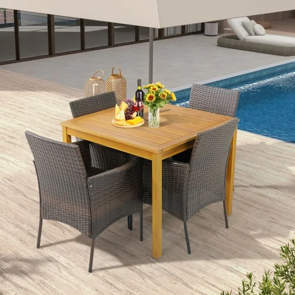 Ensemble de 4 Chaises de Jardin en Rotin Chaises en Rotin PE avec Coussins Moelleux Cadre Métallique Robuste Accoudoirs Incurvés