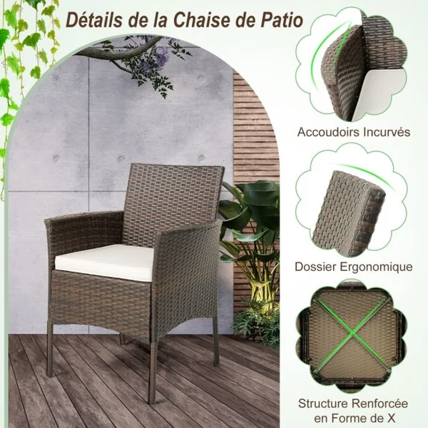 Ensemble de 4 Chaises de Jardin en Rotin Chaises en Rotin PE avec Coussins Moelleux Cadre Métallique Robuste Accoudoirs Incurvés