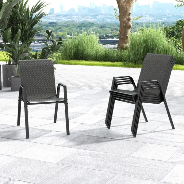 Ensemble de 4 Chaises de Patio en Rotin Chaises de Salle à Manger Empilables avec Siège et Dossier Cadre en Métal Robuste Marron