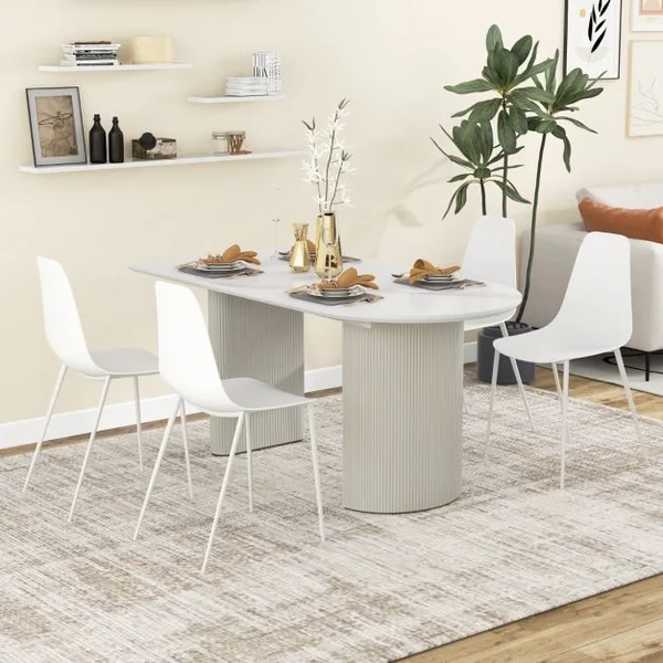 Ensemble de 4 Chaises de Salle à Manger Chaise de Loisirs avec Pieds en Métal et Patins Antidérapants 4 Chaises de Salon Blanc