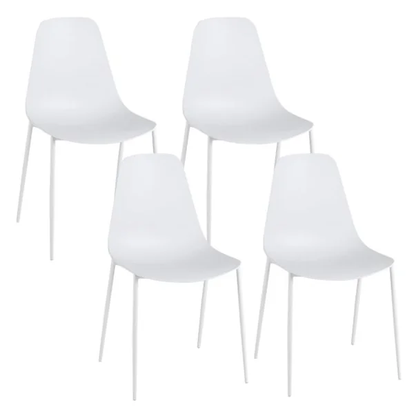 Ensemble de 4 Chaises de Salle à Manger Chaise de Loisirs avec Pieds en Métal et Patins Antidérapants 4 Chaises de Salon Blanc