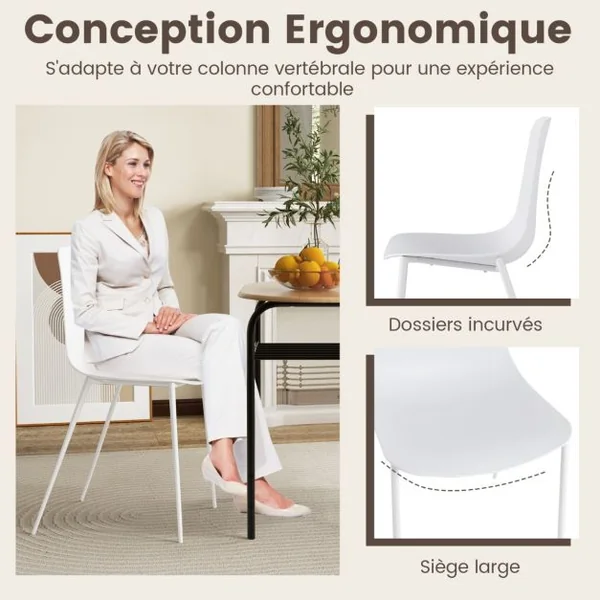 Ensemble de 4 Chaises de Salle à Manger Chaise de Loisirs avec Pieds en Métal et Patins Antidérapants 4 Chaises de Salon Blanc
