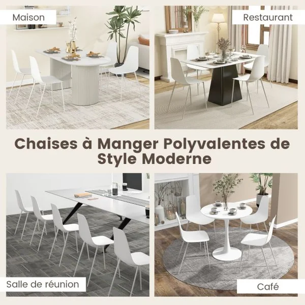 Ensemble de 4 Chaises de Salle à Manger Chaise de Loisirs avec Pieds en Métal et Patins Antidérapants 4 Chaises de Salon Blanc