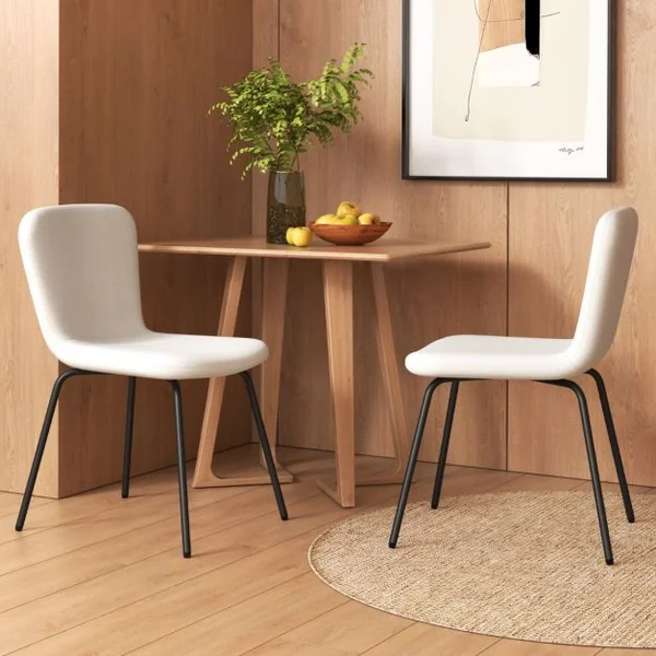 Ensemble de 4 Chaises de Salle à Manger Chaise Rembourrée Moderne avec Dossier et Pieds en Métal Blanc