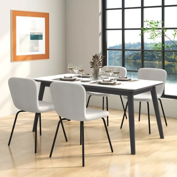 Ensemble de 4 Chaises de Salle à Manger Chaise Rembourrée Moderne avec Dossier et Pieds en Métal Blanc