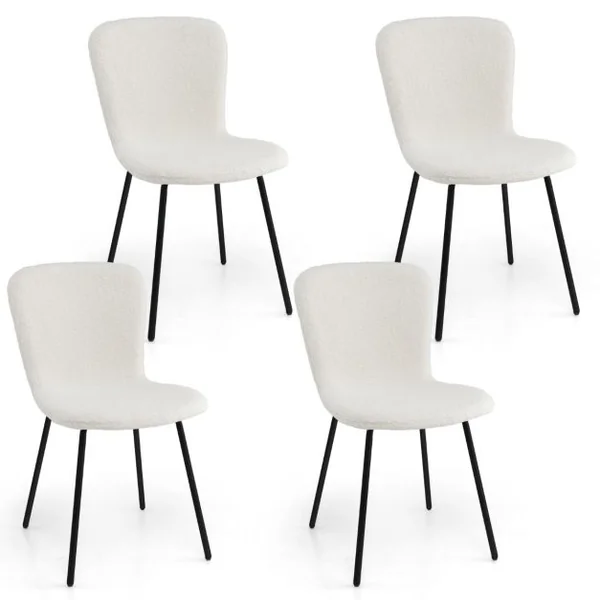 Ensemble de 4 Chaises de Salle à Manger Chaise Rembourrée Moderne avec Dossier et Pieds en Métal Blanc