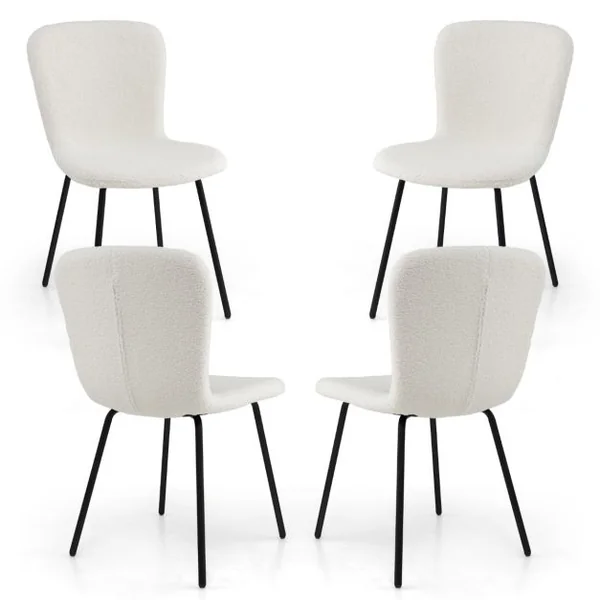 Ensemble de 4 Chaises de Salle à Manger Chaise Rembourrée Moderne avec Dossier et Pieds en Métal Blanc