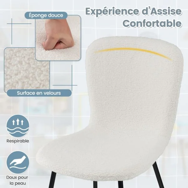 Ensemble de 4 Chaises de Salle à Manger Chaise Rembourrée Moderne avec Dossier et Pieds en Métal Blanc