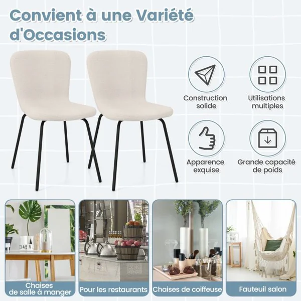 Ensemble de 4 Chaises de Salle à Manger Chaise Rembourrée Moderne avec Dossier et Pieds en Métal Blanc