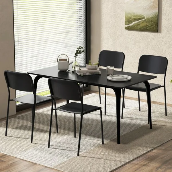 Ensemble de 4 Chaises de Salle à Manger Modernes Chaises Empilables Dossier Incliné Pieds en Métal Sans Accoudoirs Blanc/Noir