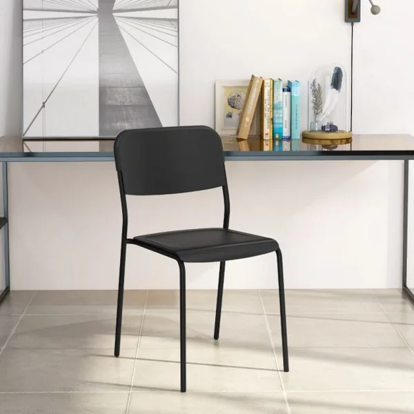 Ensemble de 4 Chaises de Salle à Manger Modernes Chaises Empilables Dossier Incliné Pieds en Métal Sans Accoudoirs Blanc/Noir