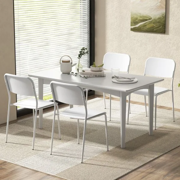 Ensemble de 4 Chaises de Salle à Manger Modernes Chaises Empilables Dossier Incliné Pieds en Métal Sans Accoudoirs Blanc/Noir