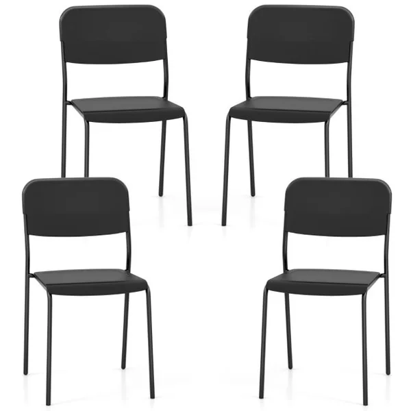 Ensemble de 4 Chaises de Salle à Manger Modernes Chaises Empilables Dossier Incliné Pieds en Métal Sans Accoudoirs Blanc/Noir