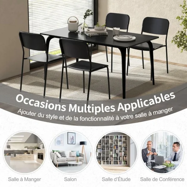 Ensemble de 4 Chaises de Salle à Manger Modernes Chaises Empilables Dossier Incliné Pieds en Métal Sans Accoudoirs Blanc/Noir
