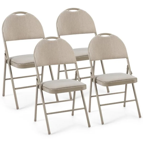 Ensemble de 4 Chaises Rembourrées Pliables Chaises Pliantes avec Dossier Recouvert de Tissu Cadre en Métal Patins Antidérapants Beige/Gris