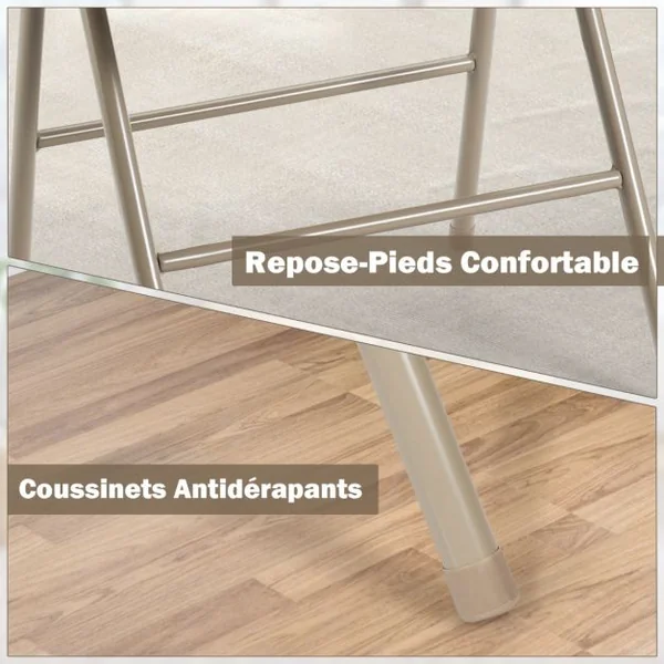 Ensemble de 4 Chaises Rembourrées Pliables Chaises Pliantes avec Dossier Recouvert de Tissu Cadre en Métal Patins Antidérapants Beige/Gris