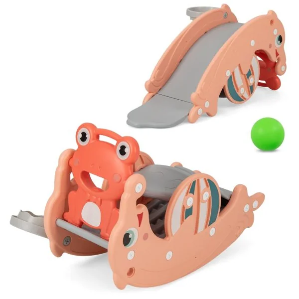 Ensemble de Cheval à Bascule 3 en 1 pour Enfants Toboggan Convertible pour Tout-petits avec Panier de Basket Vert