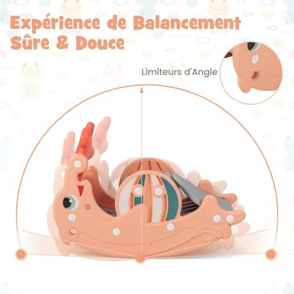 Ensemble de Cheval à Bascule 3 en 1 pour Enfants Toboggan Convertible pour Tout-petits avec Panier de Basket Vert
