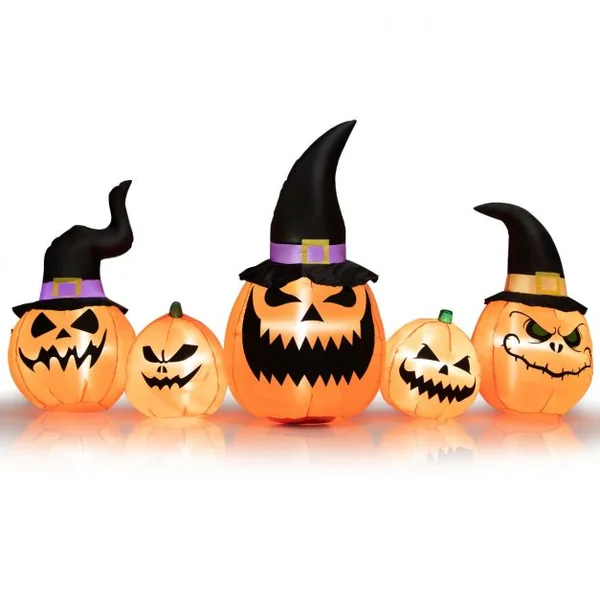 Ensemble de Citrouilles Gonflables d'Halloween Décoration d'Halloween avec Lumières LED Intégrées pour Cour Jardin