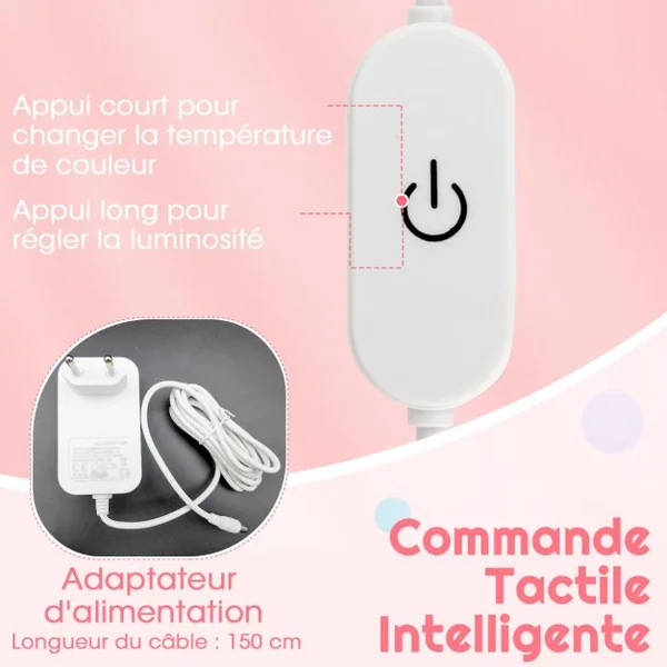 Ensemble de Coiffeuse et Tabouret pour Enfants Maquillage 2 en 1 avec Miroir Pliant en Verre Véritable et Tiroir Ensemble de Coiffeuse Blanc/Rose