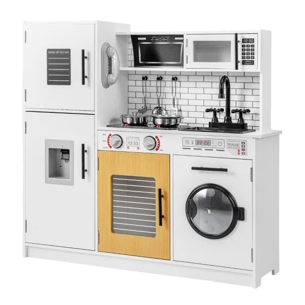 Ensemble de Cuisine pour Enfants avec Four Machine à Laver Micro-ondes Distributeur d'Eau Téléphone Sons et Lumières pour 3 Ans+ Blanc