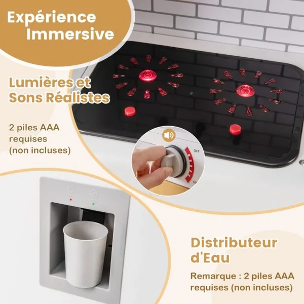 Ensemble de Cuisine pour Enfants avec Four Machine à Laver Micro-ondes Distributeur d'Eau Téléphone Sons et Lumières pour 3 Ans+ Blanc