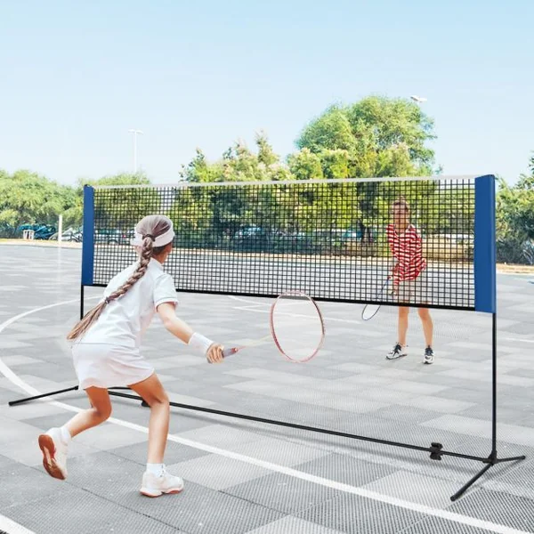 Ensemble de Filet et Raquettes de Badminton Réglable 2 Volants Repose-pieds Coussinets de Serrage Sac de Transport pour Volley-ball Pickleball 310*155M*102cm