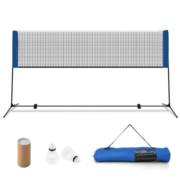 Ensemble de Filet et Raquettes de Badminton Réglable 2 Volants Repose-pieds Coussinets de Serrage Sac de Transport pour Volley-ball Pickleball 310*155M*102cm