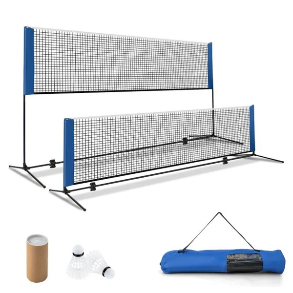 Ensemble de Filet et Raquettes de Badminton Réglable 2 Volants Repose-pieds Coussinets de Serrage Sac de Transport pour Volley-ball Pickleball 310*155M*102cm