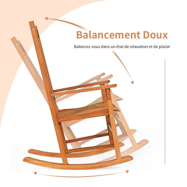 Ensemble de Jardin 3 Pièces Table et 2 Chaises à Bascule en Bois d’Eucalyptus Salon de Jardin pour Balcon Terrasse