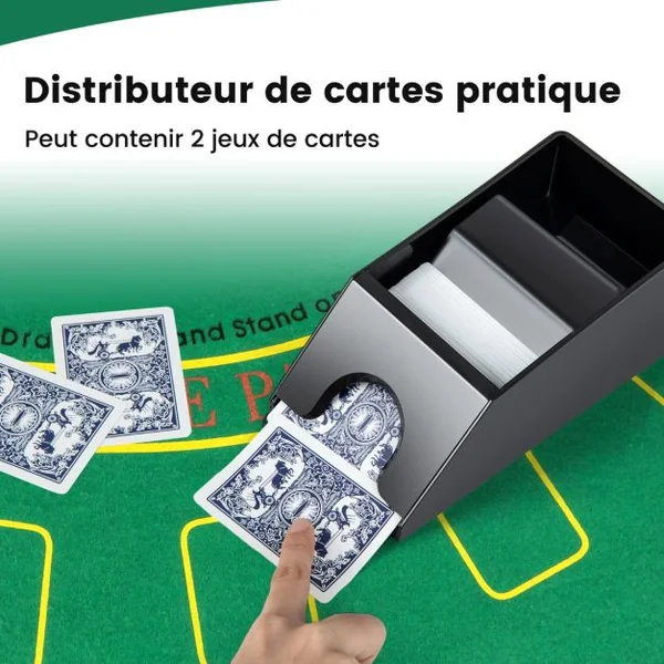 Ensemble de Jetons de Poker de Casino avec 300 Jetons 2 Jeux de Cartes 5 Dés et 3 Boutons de Croupier Feutre de Poker Mélangeur Automatique de Cartes