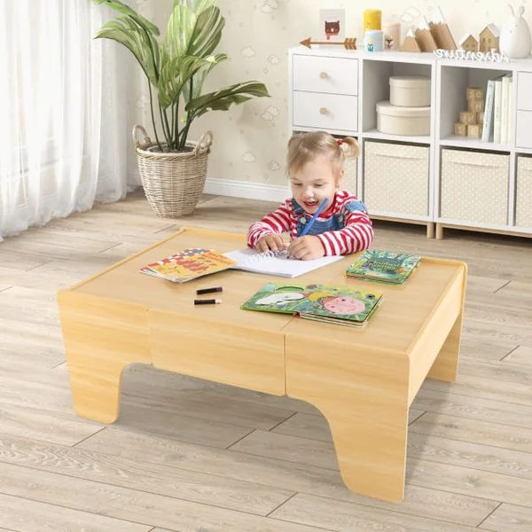 Ensemble De Jouets De Train Et Table En Bois 84 Pièces Plateau Réversible Et Amovible Tiroir Rails En Bois Massif Figurines