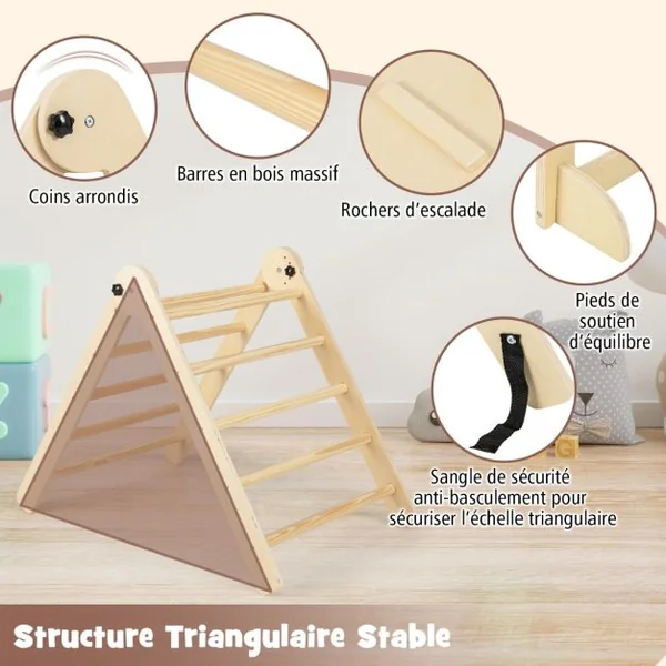 Ensemble de Jouets d'Escalade 7 en 1 pour Tout-petits Pliable Rampe Réversible Marchepied Convertible Table et Chaise Tableau pour 3-4 ans Naturel/Multicolore