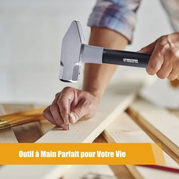 Ensemble de Marteaux 5PCS en Fer avec Poignée de Réduction des Chocs Kit Multi-outils avec Marteau à Panne Ronde et Panne Croisée Maillet