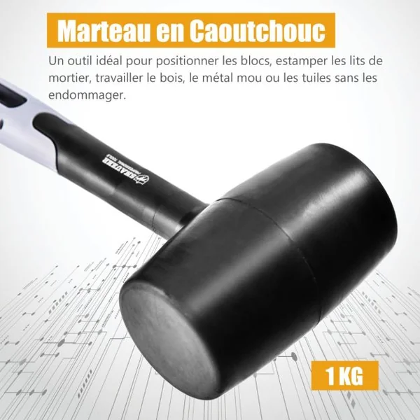 Ensemble de Marteaux 5PCS en Fer avec Poignée de Réduction des Chocs Kit Multi-outils avec Marteau à Panne Ronde et Panne Croisée Maillet