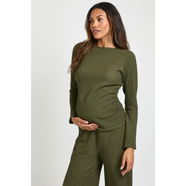 Ensemble de Maternité Top Texturé à Manches Longues & Pantalon Large à Taille Élastique