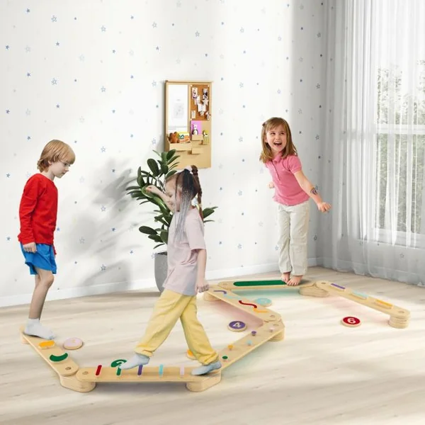 Ensemble de Poutre d'Equilibre Montessori avec Tremplins pour Tout-Petits Planches D'équilibre en Bois Ensemble de Jouets d'Intérieur
