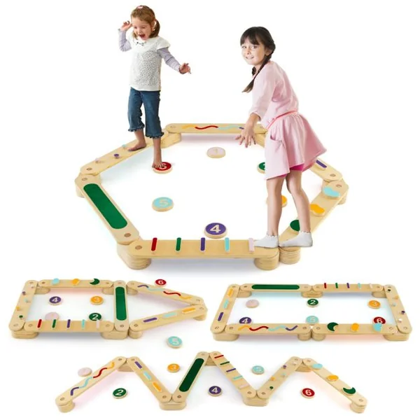 Ensemble de Poutre d'Equilibre Montessori avec Tremplins pour Tout-Petits Planches D'équilibre en Bois Ensemble de Jouets d'Intérieur