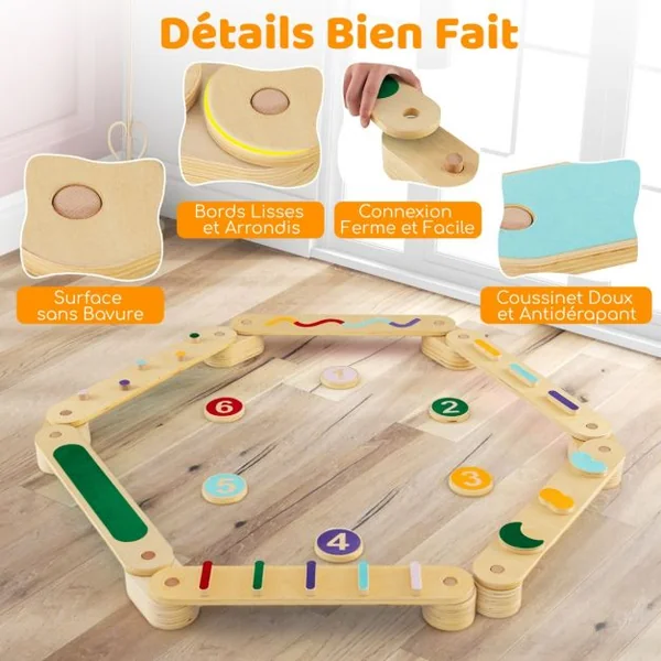 Ensemble de Poutre d'Equilibre Montessori avec Tremplins pour Tout-Petits Planches D'équilibre en Bois Ensemble de Jouets d'Intérieur