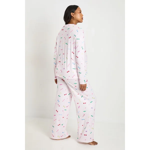 Ensemble De Pyjama De Maternité Chemise À Manches Longues Et Pantalon À Imprimé Doux