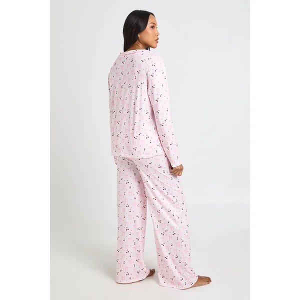 Ensemble De Pyjama De Maternité À Manches Longues Avec Imprimé Nœuds Et Cœurs - Haut Chemise Et Pantalon
