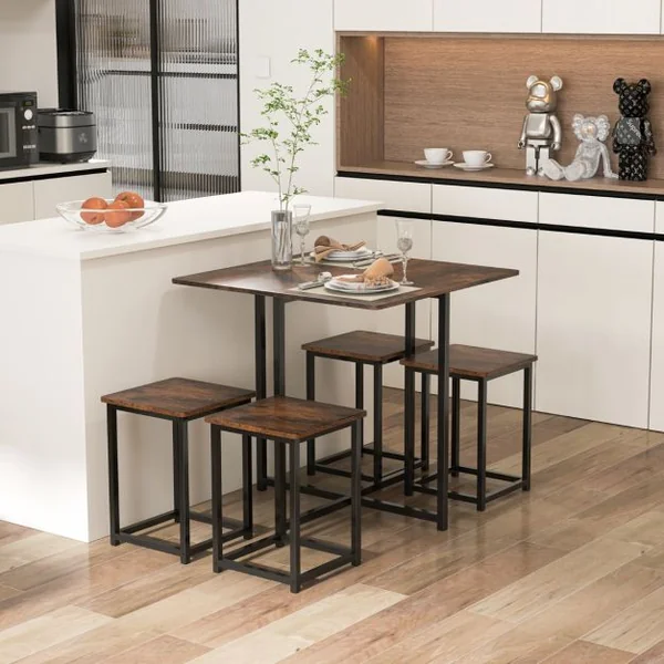 Ensemble de Salle à Manger 5 Pièces Ensemble de Cuisine Ou de Salle à Manger Design Peu Encombrant Table avec 4 Tabourets pour Salon Naturel