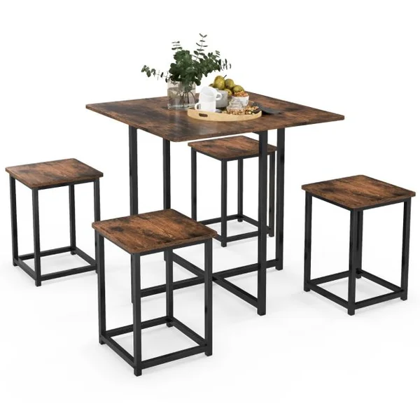 Ensemble de Salle à Manger 5 Pièces Ensemble de Cuisine Ou de Salle à Manger Design Peu Encombrant Table avec 4 Tabourets pour Salon Naturel