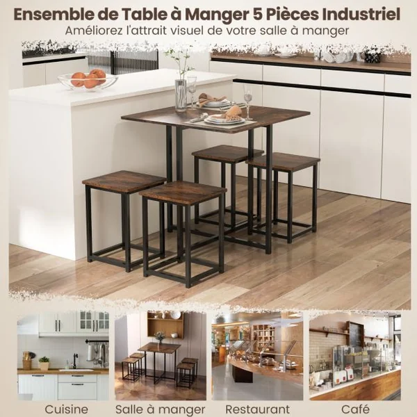Ensemble de Salle à Manger 5 Pièces Ensemble de Cuisine Ou de Salle à Manger Design Peu Encombrant Table avec 4 Tabourets pour Salon Naturel